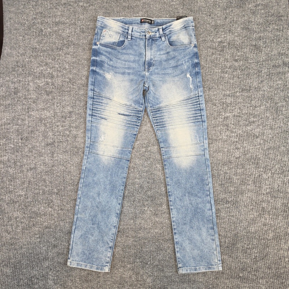 Southpole Jeans Mens 32x32 Blue Skinny Acid Moto Rider Faded Denim